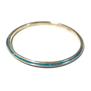 Vintage Alpaca Mexico Silver and Turquoise Inlayed Bangle